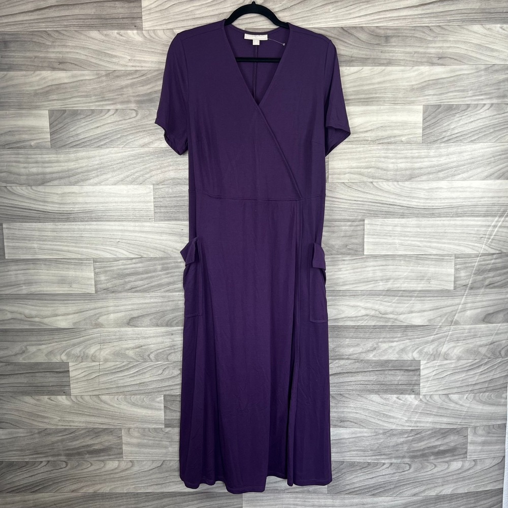Woman Within Wrap Maxi Dress Women's 14/16 Medium Purpleโ Tie Waist Short Sleeve